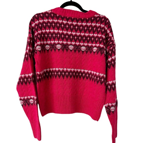 NWT Scotch & Soda Cable Knit Fair Isle Wool Alpaca Blend Pink Sweater Size Large - Picture 5 of 8